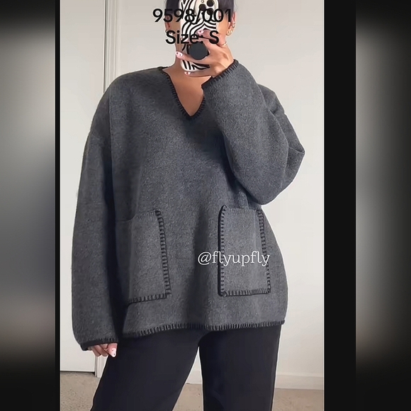 Zara Gray V-Neck Sweater - Picture 1 of 16